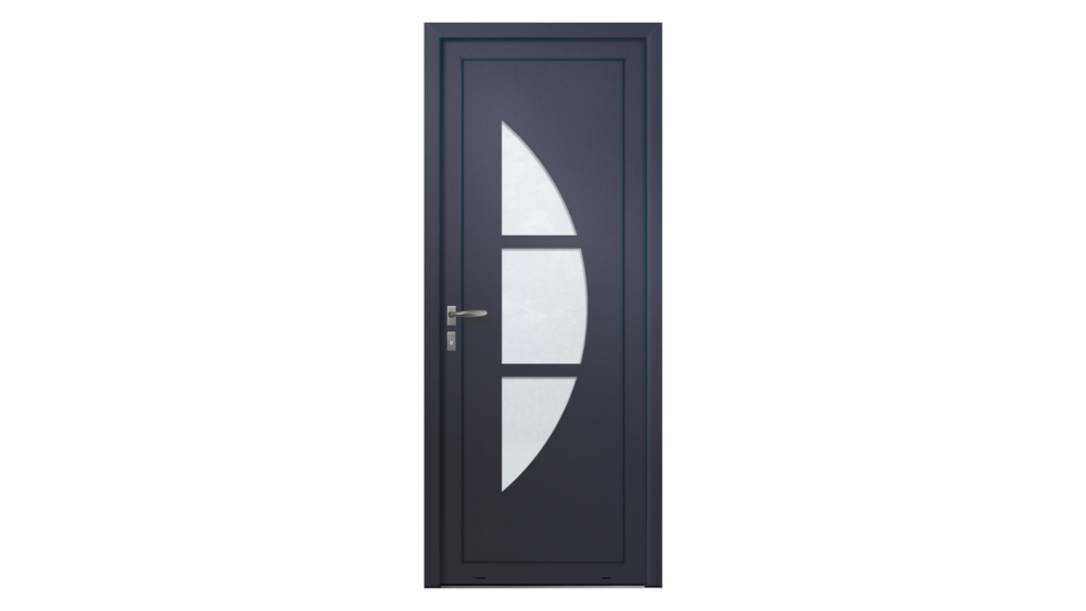 Porte d'entrée aluminium COUCY Porte d'entrée foncée avec décor vitrée en demi-lune